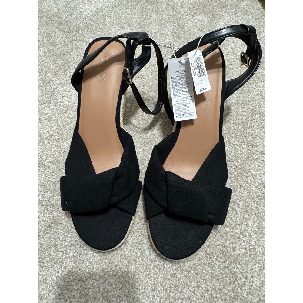 Old Navy Womens Black Knotted Espadrille Wedge Sandals 650347-00-1 Size 9 NEW